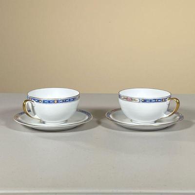 (2PC) PAIR ROYAL BAYREUTH THE KPTON TEA CUPS & SAUCERS | Pair of teacups of saucers by Royal Bayreuth of Bavaria for The Kempton Hotel. -...