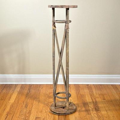 BAMBOO PLANTER STAND | Tall circular bamboo planter stand p. - h. 43.25 x dia. 11.25 in
