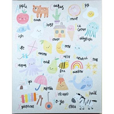 CHILDRENâ€™S ALPHABET WALL ART | With illustrations and words, each for a letter of the alphabet on a white glittery background. - w. 24...
