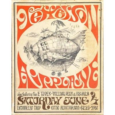 VINTAGE JEFFERSON AIRPLANE CONCERT POSTER | Jefferson Airplane also featuring the E types William Penn and his pals Saturday, June 4,...