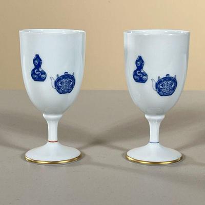 FUKAGAWA PORCELAIN CUPS | Pair of new-in-box porcelain teacups from Fukagawa Porcelain House. - l. 5 x w. 5 x h. 2.5 in (box)
