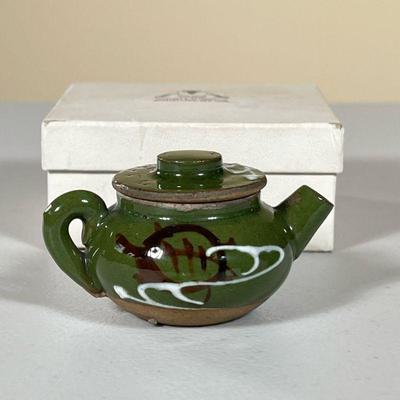 ART CERAMIC TEAPOT | Miniature ceramic teapot hand-glazed and painted. - h. 1.5 x dia. 2.25 in

