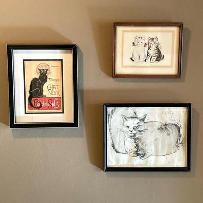 (3PC) DECORATIVE CAT ART | Including Meta Pluckerbaum. - w. 10.75 x h. 9.25 in (largest frame)
