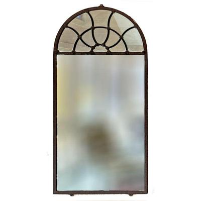 CURVED IRON MIRROR | Curved mirror with iron border and curved iron design on top with floral caps. - l. 24 x h. 48 in

