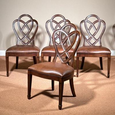 (4PC) ETHAN ALLEN RIBBON BACK SIDE CHAIRS | $1,996 original purchase price; textured leather seats and carved backs - l. 26 x w. 22 x h....