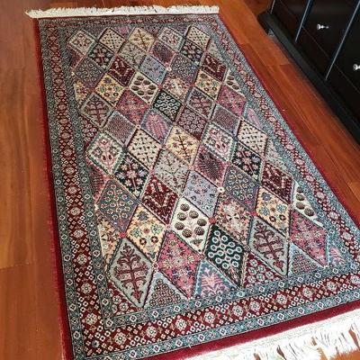 Vintage Qom Qum Persian geometric diamond wool silk hand knotted area rug 5.5'x3'
