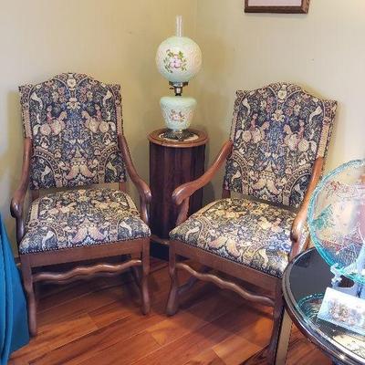 1950â€™s Vintage Italian Baroque Tapestry Throne Chairs
