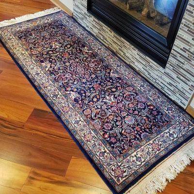 Vintage Kerman Persian hand knotted wool silk area rug runner 6'x2.5'