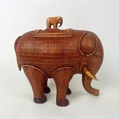 #67 â€¢ Zhejiang Handcrafts Rattan Wicker Elephant Sculpture Box

