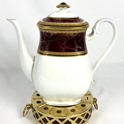 #93 â€¢ Stunning Vintage Bone China Heinrich Coffee Pot and Brass Warmer
