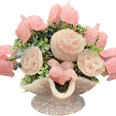 #55 â€¢ Vintage MCM Pink Popcorn Lucite Flower Arrangement - Lights Up
