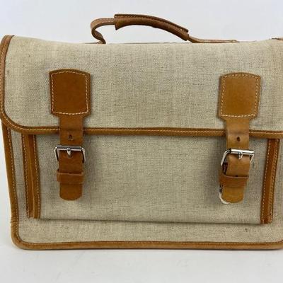 #45 â€¢ Vintage Beige Canvas and Leather Briefcase
