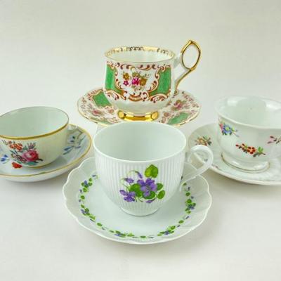 #40 â€¢ Elizabethan Fine Bone China (England), Kaiser Romantica Viola (W Germay) & Two Unmarked Tea Cups and Saucers

