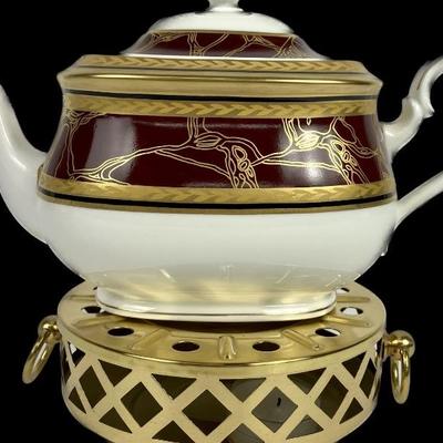 #91 â€¢ Heinrich Bone China Vintage Teapot Empress Pattern and Brass Warmer
