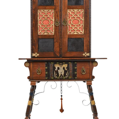 #28 â€¢ Vintage Neo Gothic Spanish Revival Mahogany Hutch Cabinet by Kuchins Mfg Co
