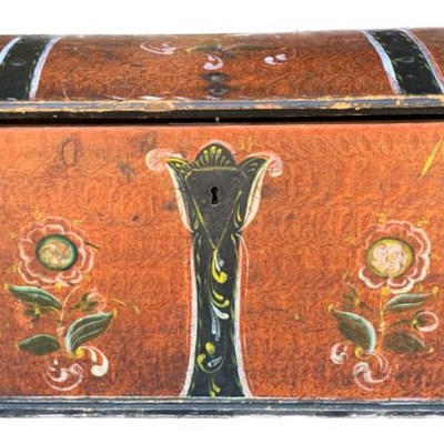 #3 â€¢ Early Antique Norwegian Immigrant Trunk With Handpainted Rosemaling 1874
