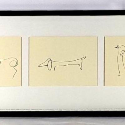 #14 â€¢ Pablo Picasso Single-Line Animal Drawing Lithos, Framed
