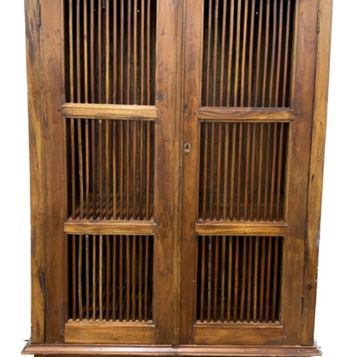 #66 â€¢ Vintage Indonesian Wood Front & Side Spindled Armoire/ Cabinet/ Bookshelf
