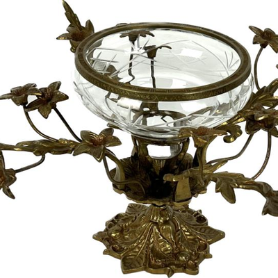 #24 â€¢ Brass Floral Epergne with Cut Glass Center
