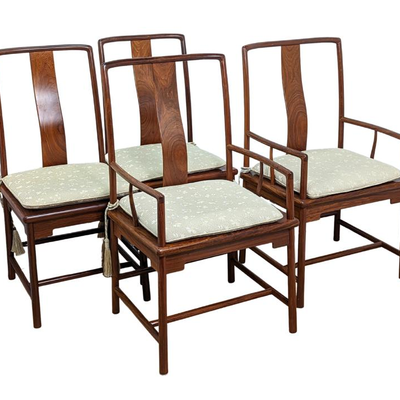 #35 â€¢ Four Vintage Rosewood Ming Dynasty Style Yoke Back Chairs
