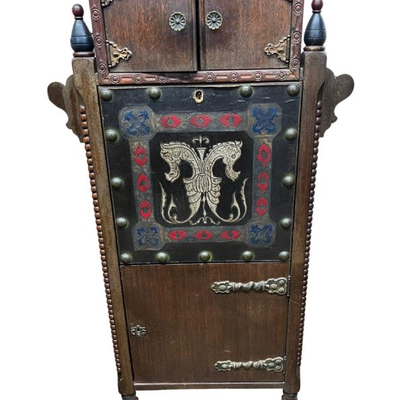 #29 â€¢ Neo Gothic/ Spanish Revival Vintage Mahogany Cabinet- Kuchins Mfg Co.
