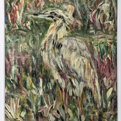 #15 â€¢ Nargele: Original Signed Heron Painting, Framed

