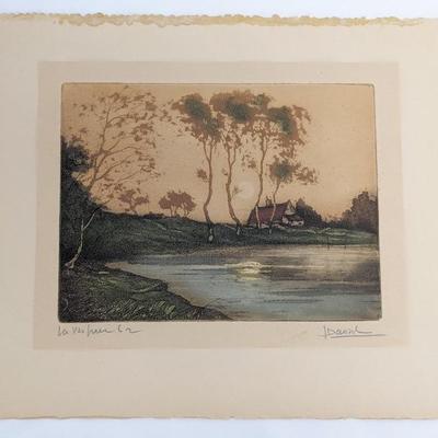 #85 â€¢ Louis Davril Signed Aquatint French Landscape Etching

