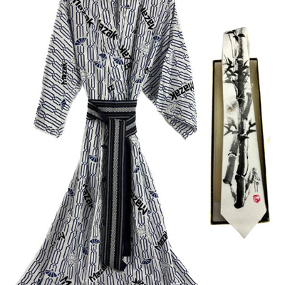 #45 â€¢ Vintage 90's Cotton Kimono and SIlk Handpainted Tie by Kay Stratman

