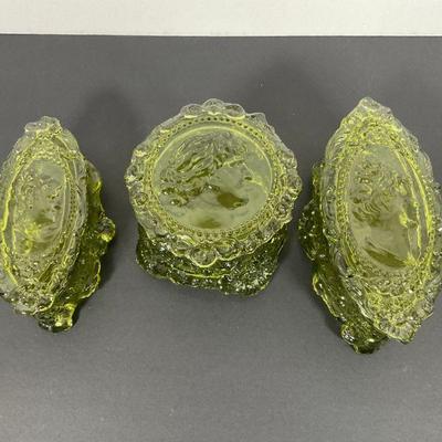 Fostoria Jenny Lind Green Glass jars