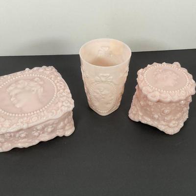 Fostoria Pink Jenny Lind Glass Jars & Cup