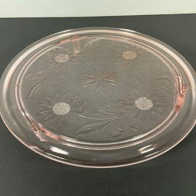 Jeanette Glass Pink Cake Plate