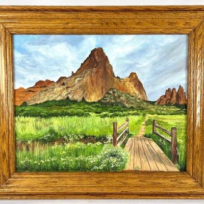 #45 â€¢ Original Western Oil-on-Canvas Landscape - Buttes and Meadow - Framed
