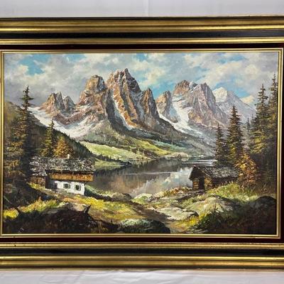 #76 â€¢ Large Framed Original Alpine Landscape - Oil-on-Canvas
