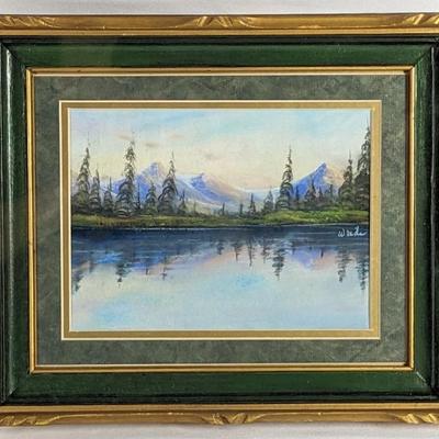 #102 â€¢ W. Bride: Small Signed Landscape in Oils, Pastels, Framed
