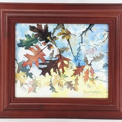 #113 â€¢ Barbara Thelen: Autumn Leaves Signed Watercolor, Framed
