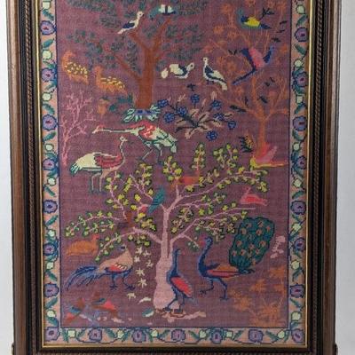 #47 â€¢ Vintage Birds Needlepoint Tapestry Fire Screen - Standing Frame
