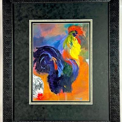 #53 â€¢ Susan Fryer Voigt: Original Framed, Signed Rooster Painting - Acrylic on Paper
