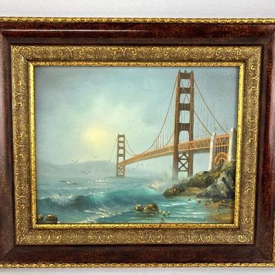 #116 â€¢ Framed Oil on Canvas Landscape - Golden Gate Bridge

