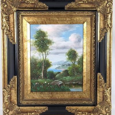 #98 â€¢ J. Dudley: Signed Landscape Oil Painting in Ornate Frame
