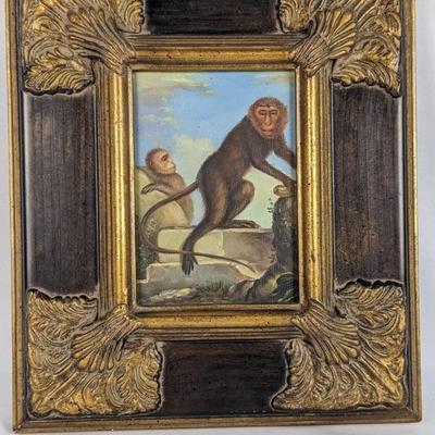 #97 â€¢ Pair Framed Temple Monkey Oil Paintings

