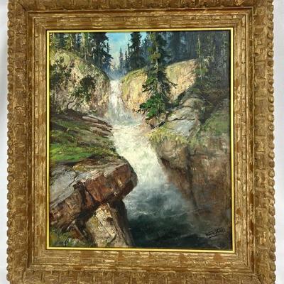 #22 â€¢ Kaare Steen: Signed, Framed Oil-On-Canvas Painting of A Rushing Mountain Stream