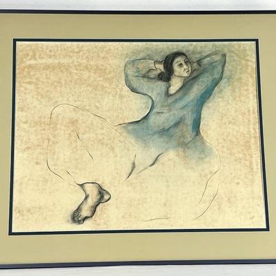#84 â€¢ Framed Print: Native Woman in a Blue Smock - In The Style of R.C. Gorman
