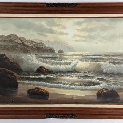 #65 â€¢ Towoella: Signed Seascape Oil Painting on Vintage Frame
