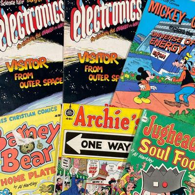 (6PC) MISC. ARCHIE & DISNEY COMIC BOOKS | Including; Archie's One Way, Jughead's Soul Food, Kiddies Christian Comics Barney Bear Home...