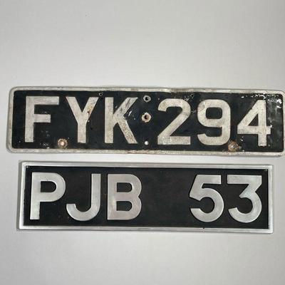 (2PC) VINTAGE EUROPEAN LICENSE PLATES | Pair of vintage European number plates. - l. 21 x w. 5 in
