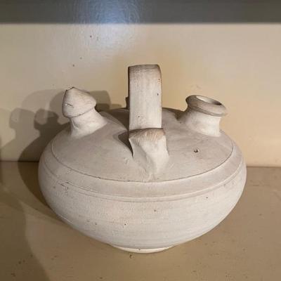 Vintage 1950s Spanish Botijo White Pottery Water Jug Pitcher Evaporative Matte Clay