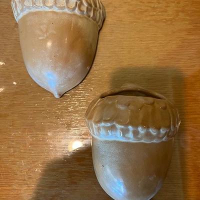 Frankoma Pottery Vintage Acorn Nut Wall Pockets 
