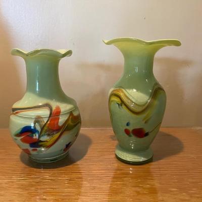 Two Vases Fratelli Toso Millefiori Italian Venetian Murano Sommerso Vintage