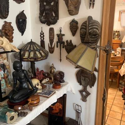 Lots and lots of good African mask and other mask . African art items. Galore.