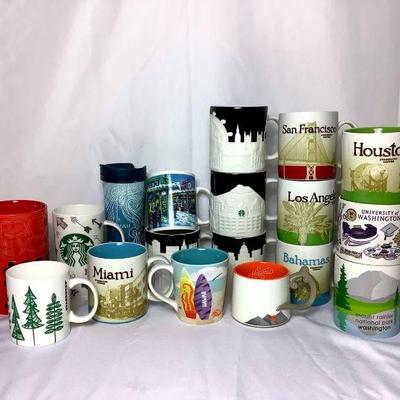 JOSW208 Starbucks Collectible Mugs & Cups	17 in total, all different sizes and types. Mugs were displayed & some may have museum wax...